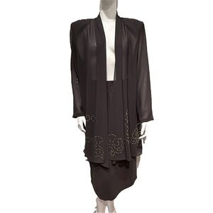 Hosanna Design Olive Green Skirt Set Sheer Beaded Cardigan Size Medium